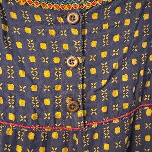 Blue and Gold patterned blouse with embroidery - Holding Horses - 10